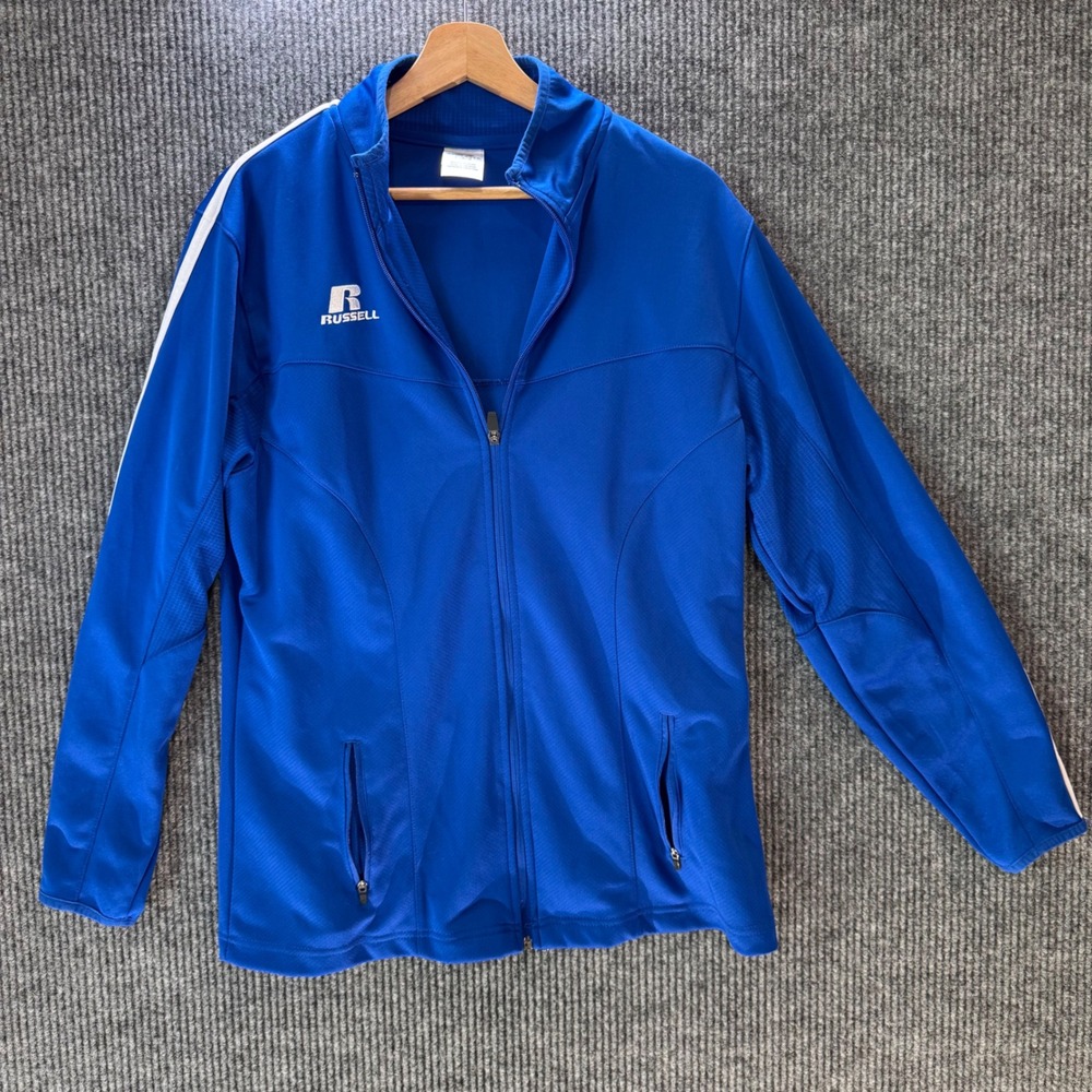 Russell Athletic Track Jacket Mens L Blue White Full Zip Warm Up Retro Y2K Sport